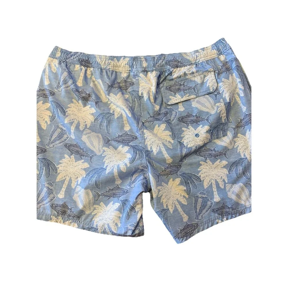 Vineyard Vines Mens Swim Trunks XL Beach Tropical Fish Seashells Palm Trees Blue